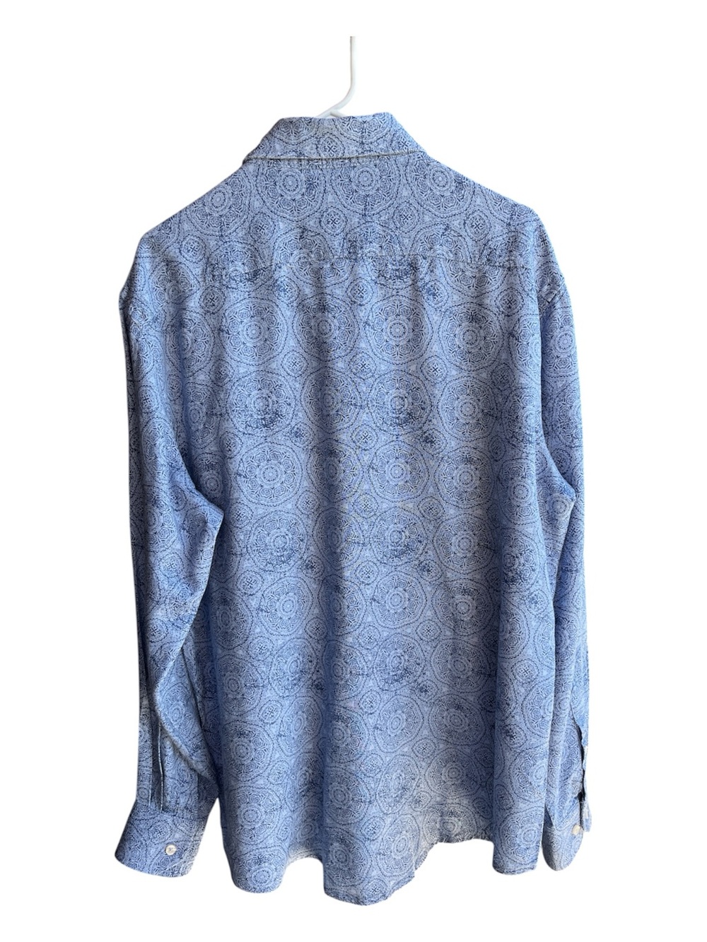 NWT Tailorbyrd Blue Linen Geometric Mandala Button Down Shirt L Flamingo - Picture 3 of 5